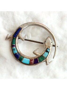 Gecko - Lizard Turquoise 925 Sterling Silver Navajo Vintage Brooch | Pendant